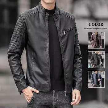Мужская кожаная куртка весна-осень, новая модная мотоциклетная куртка с воротником-стойкой, мужская тонкая куртка из искусственной кожи в корейском стиле зеленого цвета M