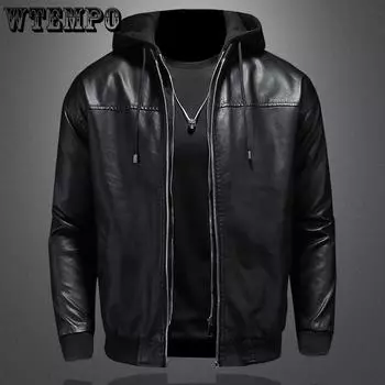 Мужская кожаная куртка весна-осень повседневная куртка с капюшоном красивая байкерская одежда утолщенная мужская куртка из хлопка M