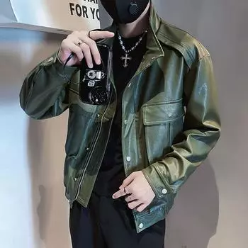 Мужская кожаная куртка высокого качества, весенне-осенняя мотоциклетная кожаная куртка в стиле ретро с воротником-стойкой 2XL белый