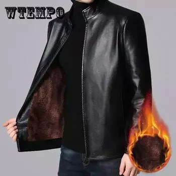 Мужская кожаная куртка, зимняя бархатная теплая куртка, повседневная свободная хлопковая куртка, ветрозащитная и водонепроницаемая парка 4XL чёрный