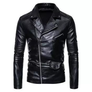 Мужская кожаная куртка зимняя ретро мотоциклетная стираная мужская куртка с лацканами из искусственной кожи M