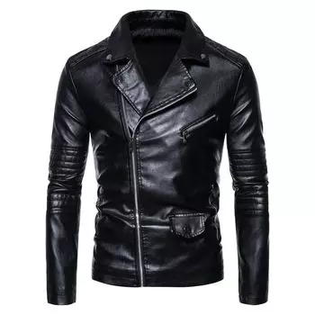 Мужская кожаная куртка зимняя ретро мотоциклетная стираная мужская куртка с лацканами из искусственной кожи M