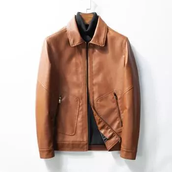 Мужская кожаная мотоциклетная куртка из искусственной кожи с отворотом, тонкая мужская кожаная куртка M