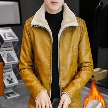 Мужская кожаная мотоциклетная куртка из искусственной кожи с лацканами, верхняя одежда, теплая бейсбольная куртка, мужская куртка, винтажное флисовое мужское толстое пальто S