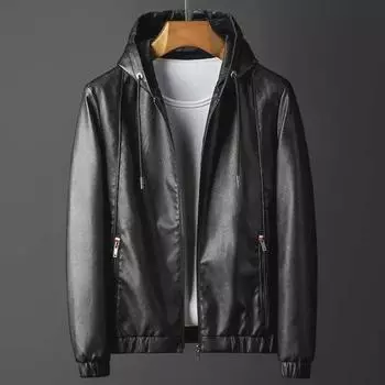 «Мужская кожаная мотоциклетная куртка с капюшоном в корейском стиле, осень-зима 2023 г., повседневный тренд, рабочая одежда, большой размер» 4XL темно-серого