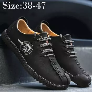 Мужская кожаная мужская обувь большого размера, повседневная обувь ручной работы 38-47 44 чёрный