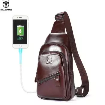Мужская кожаная нагрудная сумка BULLCAPTAIN, многофункциональная сумка-мессенджер с USB-зарядкой большой емкости, модная повседневная сумка-мессенджер кофейный