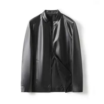 Мужская кожаная облегающая кожаная куртка с воротником-стойкой, осенне-зимняя новая кожаная куртка Haining, мужская флисовая толстая куртка среднего возраста плюс L
