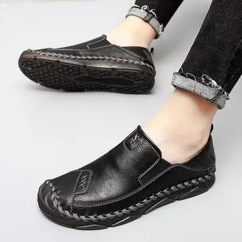 Мужская кожаная обувь без шнуровки Мокасины Повседневная обувь 39 чёрный