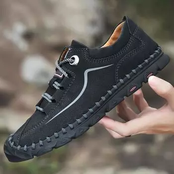 Мужская кожаная обувь. Большая повседневная обувь. Спортивная мужская модная повседневная кожаная обувь. 38 чёрный