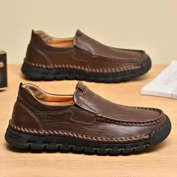 Мужская кожаная обувь большого размера 39–46, сшитая вручную, уличная деловая повседневная обувь из воловьей кожи 39 чёрный