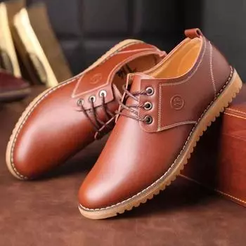 Мужская кожаная обувь. Британская универсальная повседневная обувь. Корейский стиль. Мужская обувь на бархатной мягкой подошве. Модная обувь большого размера с круглым носком на сухожильной подошве. 38