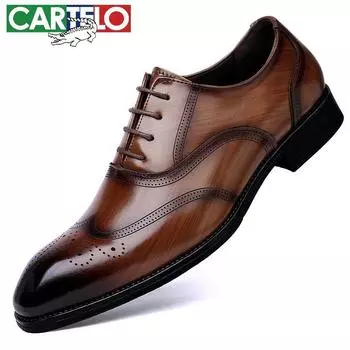 Мужская кожаная обувь Броги в британском стиле с резной деловой деловой одеждой Мужская обувь Мягкая подошва Мягкая поверхность 38 чёрный