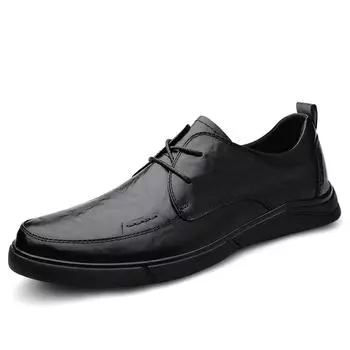 Мужская кожаная обувь. Деловая повседневная кожаная обувь. Дышащая мужская модельная обувь с мягкой подошвой для папы среднего и пожилого возраста. 38 чёрный