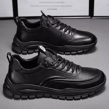 Мужская кожаная обувь, деловая повседневная обувь, мужская дышащая и легкая, мужская обувь с кожаным лицом в британском стиле 39 чёрный