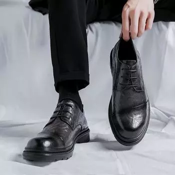 Мужская кожаная обувь, деловой костюм, повседневная обувь в британском стиле с круглой головкой и на мягкой подошве 38 чёрный