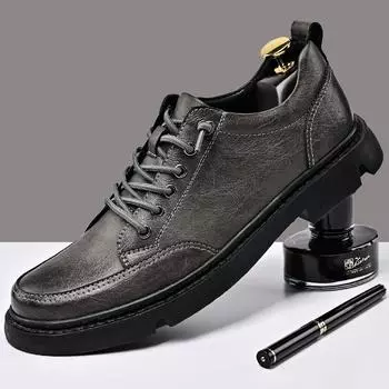 Мужская кожаная обувь Дерби из воловьей кожи Модная повседневная обувь для вождения 38 серый