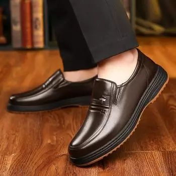 Мужская кожаная обувь Hy из натуральной кожи, деловая, повседневная, нескользящая, износостойкая, подошва из говяжьих сухожилий, мужская обувь с одной педалью, для среднего и пожилого возраста 38
