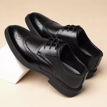 Мужская кожаная обувь из натуральной кожи, дышащие броги, деловая деловая повседневная обувь с острым носком в британском стиле 38