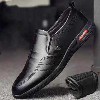 Мужская кожаная обувь, летняя повседневная дышащая обувь, деловые мокасины в британском стиле с круглым носком, офисная рабочая обувь на мягкой подошве 39 чёрный