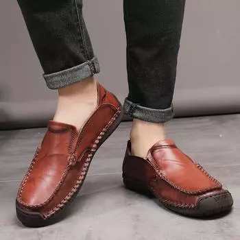 Мужская кожаная обувь, лето 2024, новая повседневная обувь, мягкая подошва, дышащие туфли на плоской подошве, мокасины для мужчин 38-48 38 чёрный