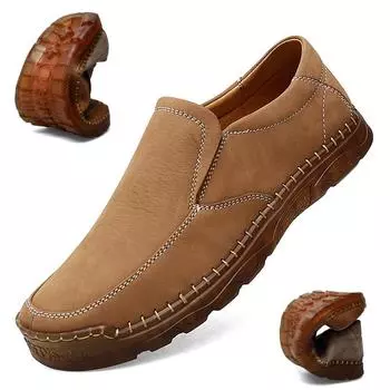 Мужская кожаная обувь, модная легкая, мягкая повседневная обувь, классические мокасины, лоферы, уличная обувь без шнуровки для вождения, большой размер 47 44 хаки