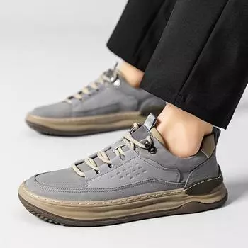 Мужская кожаная обувь Модные мягкие низкие кроссовки на мягкой подошве Уличная обувь Универсальные туфли на плоской подошве Удобная повседневная обувь для ходьбы Мужская обувь 6.5