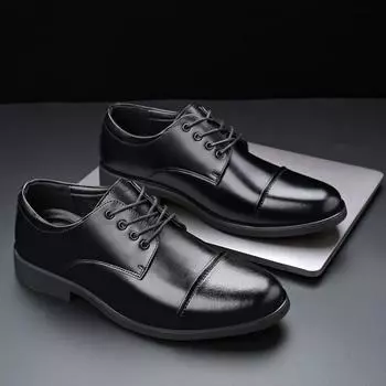 Мужская кожаная обувь, мужская деловая повседневная обувь с острым носком, кружевная британская корейская версия, деловой костюм с тремя суставами, мужская обувь на мягкой подошве, весна 38