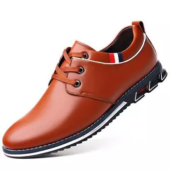 Мужская кожаная обувь. Мужская модная удобная обувь на платформе. Уличная легкая мужская обувь без шнуровки. Повседневная кожаная обувь. 38