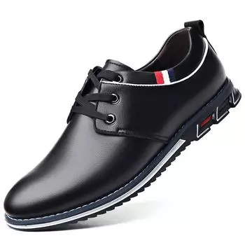 Мужская кожаная обувь. Мужская модная удобная обувь на платформе. Уличная легкая мужская обувь без шнуровки. Повседневная кожаная обувь. 38