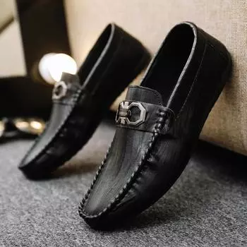Мужская кожаная обувь, мужские летние дышащие мужские туфли для ленивых людей и туфли-бобы с одной педалью 39