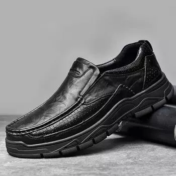 Мужская кожаная обувь на повседневных туфлях без шнуровки 39 чёрный