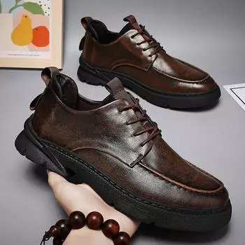 Мужская кожаная обувь, новые деловые повседневные туфли-броги на платформе с мягкой подошвой, дышащие низкие рабочие туфли-броги 38 чёрный