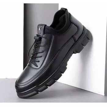 Мужская кожаная обувь, повседневная обувь, дышащая и легкая мужская кожаная обувь в британском стиле 39 чёрный
