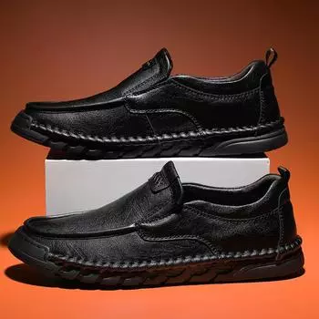 Мужская кожаная обувь Повседневная обувь Из натуральной коровьей кожи Сшитая вручную Повседневная кожаная обувь Противоскользящая и водонепроницаемая спортивная обувь 38 коричневый