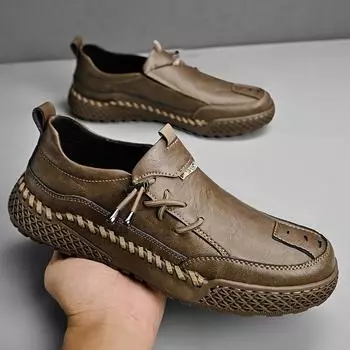 Мужская кожаная обувь, повседневная уличная обувь ручной работы 39 чёрный