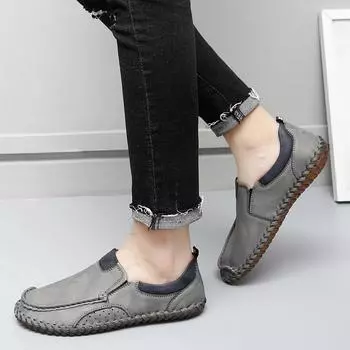 Мужская кожаная обувь ручной работы, деловая повседневная обувь, классическая мягкая кожаная дышащая мужская обувь, удобная мужская обувь на плоской подошве 38 серый