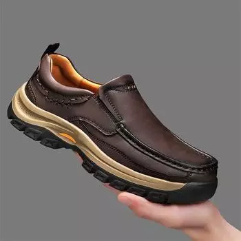 Мужская кожаная обувь ручной работы Повседневная обувь для отдыха на открытом воздухе Мокасины на плоской подошве Прогулочная обувь 39 темно-коричневого