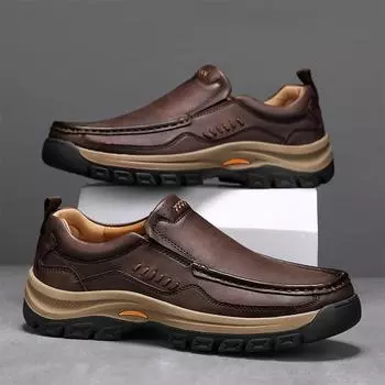 Мужская кожаная обувь ручной работы, повседневные туфли на открытом воздухе, мокасины на плоской подошве, прогулочная обувь 39 темно-коричневого
