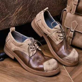 Мужская кожаная обувь ручной работы в британском стиле, повседневная обувь из мягкой кожи, деловая обувь с мягкой подошвой и большим носком, инструментальная обувь 38 коричневый