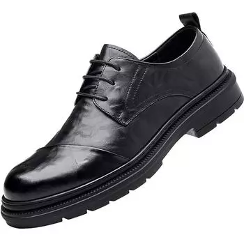 Мужская кожаная обувь с крокодиловым узором. Мужская повседневная одинарная обувь. Кожаная обувь. 38 чёрный