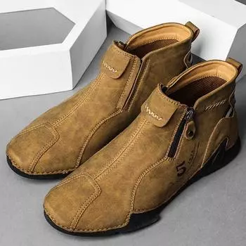 Мужская кожаная обувь с высоким берцем, модные противоскользящие износостойкие ботинки, мужские ботинки большого размера 38 чёрный