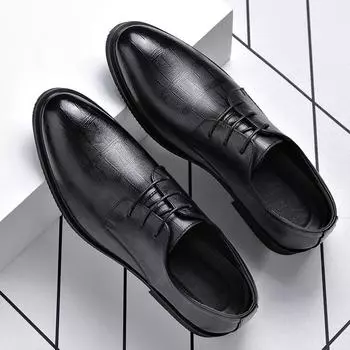 Мужская кожаная обувь, туфли на шнуровке для свадебной вечеринки, деловая обувь, офисные оксфорды на плоской подошве, большие размеры 38 чёрный