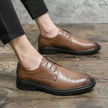 Мужская кожаная обувь в британском деловом стиле, повседневная кожаная обувь с острым носком и царапинами на руке 39 чёрный