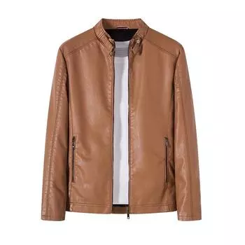 Мужская кожаная одежда на весну и осень, мужская мотоциклетная куртка из искусственной кожи L чёрный