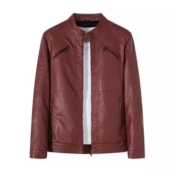 Мужская кожаная одежда Осенняя молодежная мотоциклетная одежда Мужская кожаная куртка из искусственной кожи Мужская одежда L чёрный