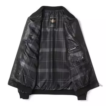 Мужская кожаная одежда высокого класса, модная повседневная куртка из кожи с буквенным принтом, куртка с воротником-стойкой 52