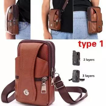 Мужская кожаная поясная сумка, многофункциональная поясная сумка, поясная сумка большой вместимости, коричневая сумка через плечо, сумка-мессенджер, сумка для мобильного телефона с многослойной пряжкой 19 cm * 11 cm * 6.0 cm коричневый
