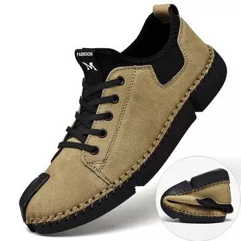 Мужская кожаная повседневная обувь большого размера 38–46, сшитая вручную 39 серый