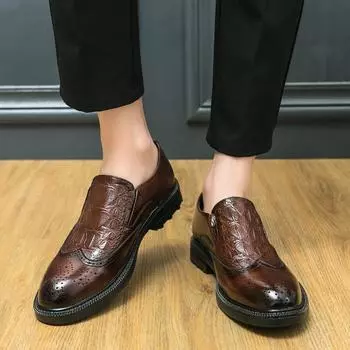 Мужская кожаная повседневная обувь, брендовые удобные туфли для мужчин, туфли-оксфорды без застежек, модные мокасины Homme Plus Size 38-46 38 коричневый